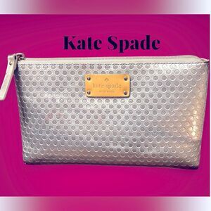 Kate Spade coated leather, metallic silver cosmetic bag. EUC.